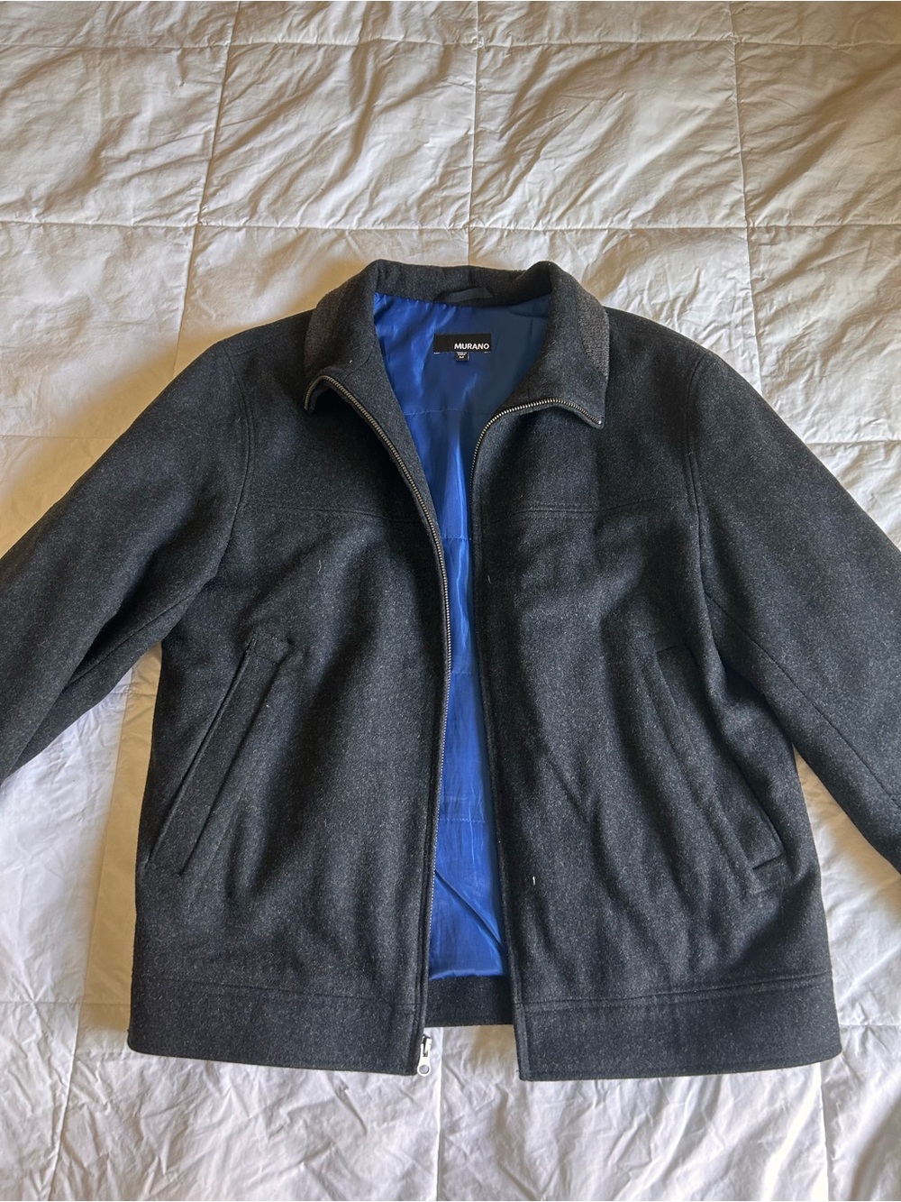 Murano Men's Charcoal Zip-Up Sweater Jacket with Blue Lining